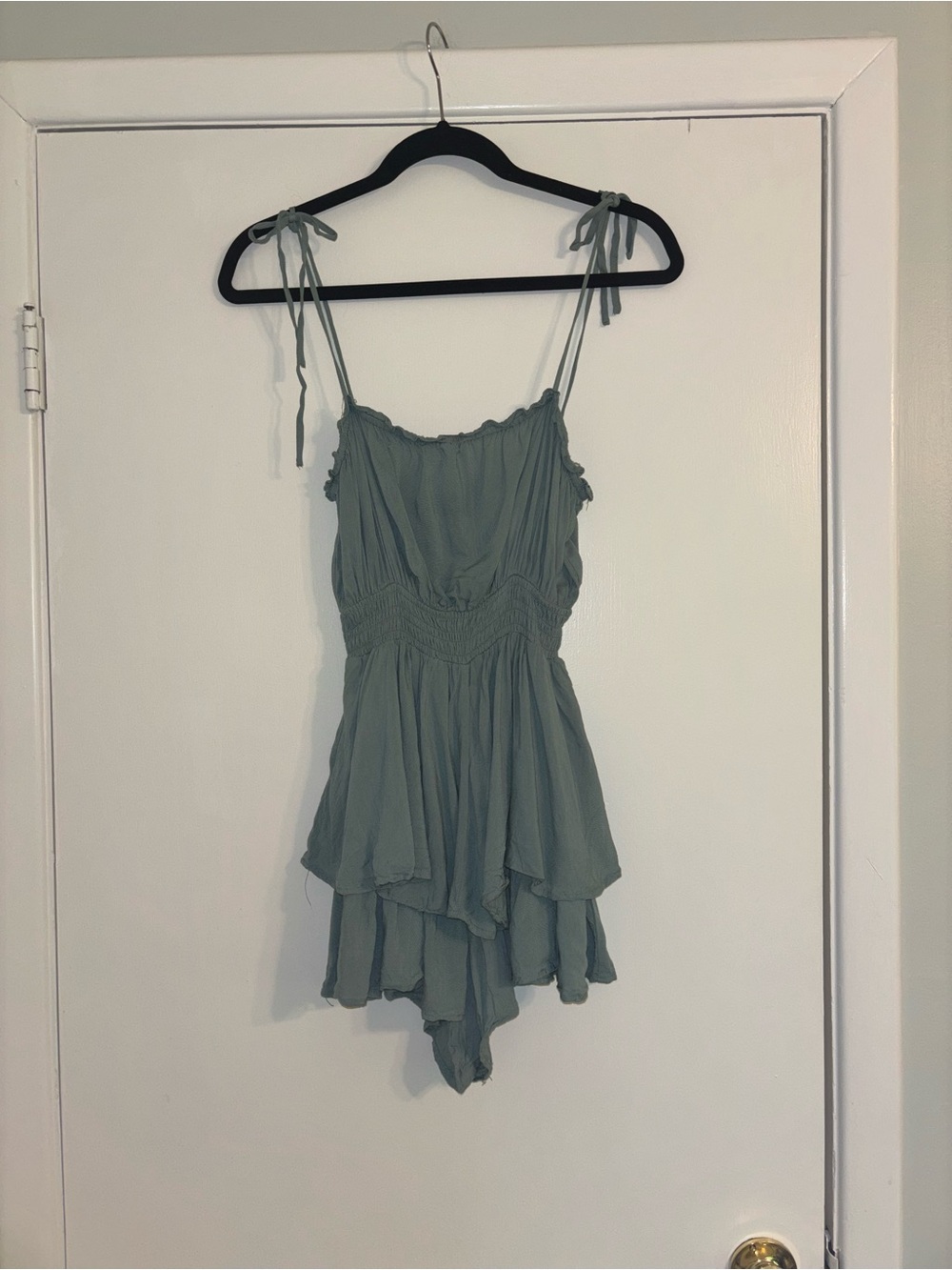 Sage Green Tiered Tie-Shoulder Romper